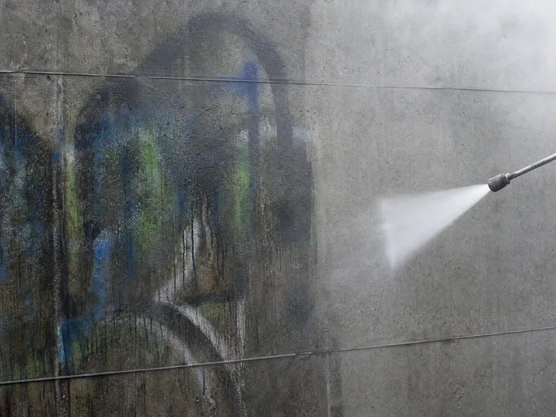 Removing graffiti from a wall