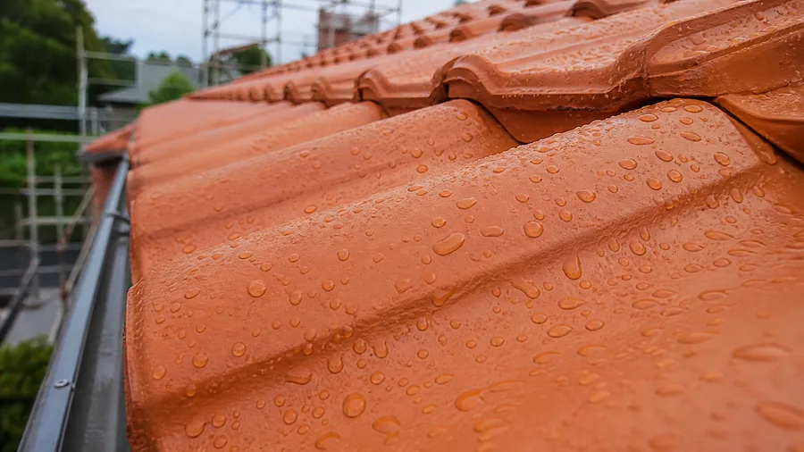 Close-up of pristine terracotta tiles after soft washing